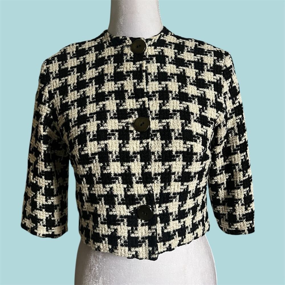 Vintage 1960s Houndstooth Crop Jacket by Mode Maker size small